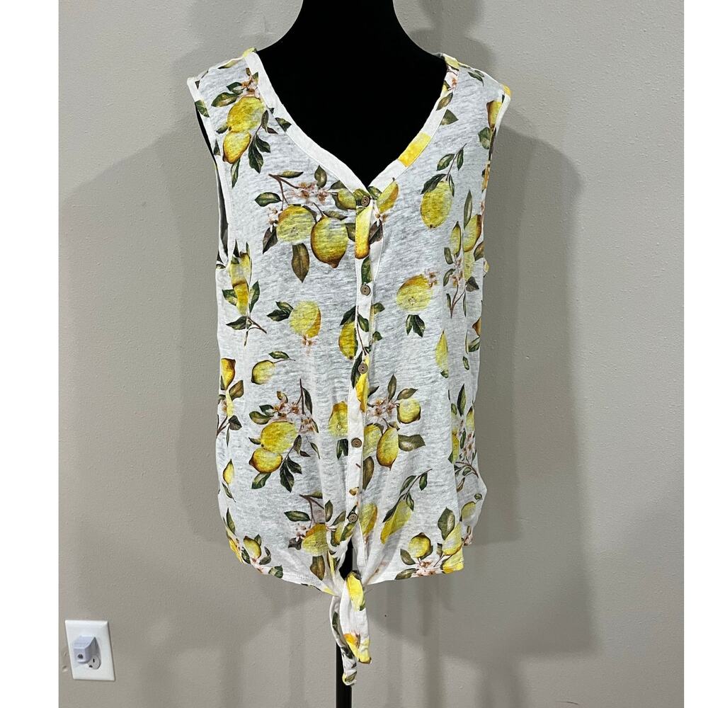 Cynthia Rowley Sz XL 100%‎ Linen Lemon Print Top Euro Summer Coastal Grandma